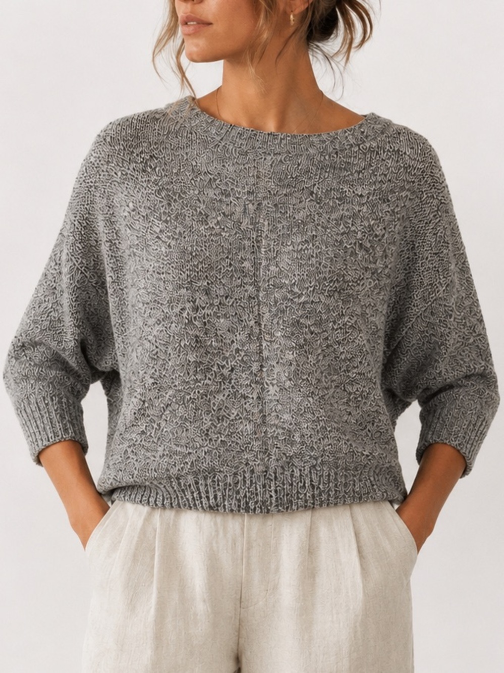 NWT Loft Oversized Speckled Cotton Blend Boatneck Pullover Sweater Size 16/18